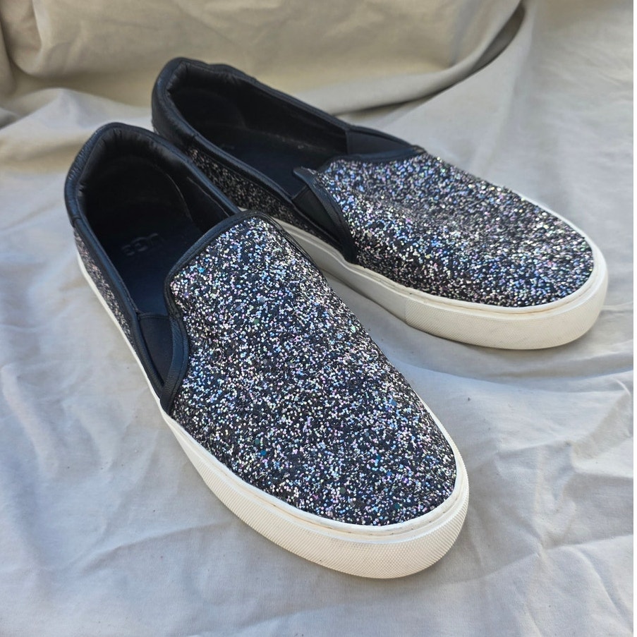 Ugg Jass Chunky Multi Glitter Black Women Sneakers Sz 10 Slip On Fun Festival